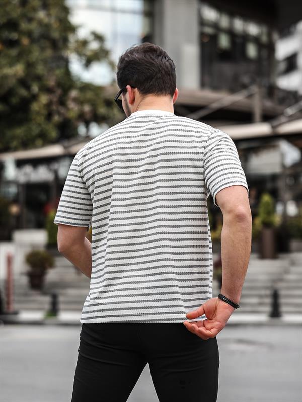 bisiklet yaka tek cepli çizgili t - Justyol