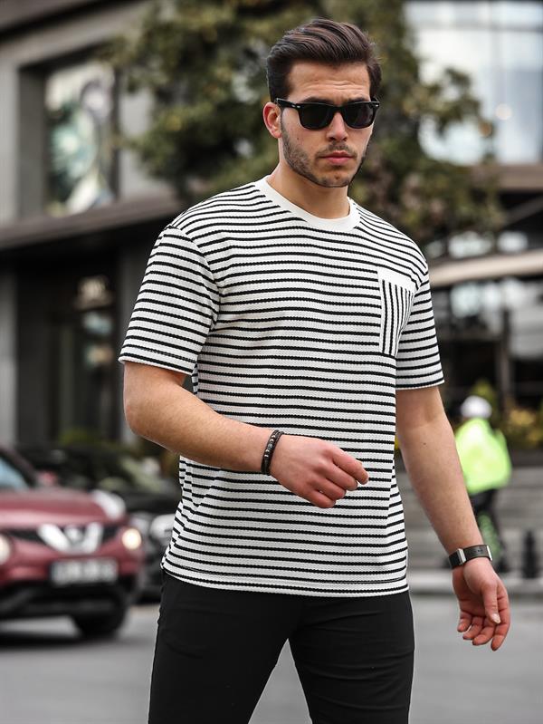 bisiklet yaka tek cepli çizgili t - Justyol