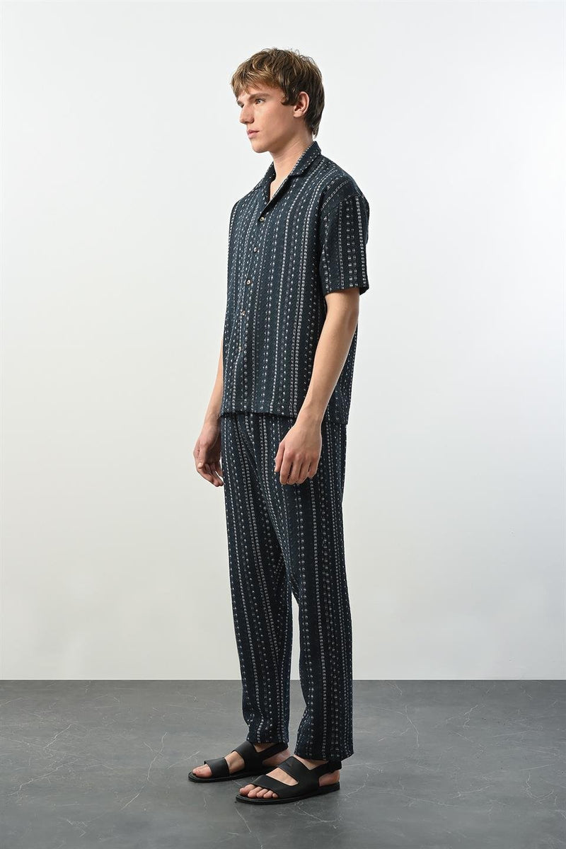 Pantalon Homme à Rayures Bohème en Tissu Tricoté