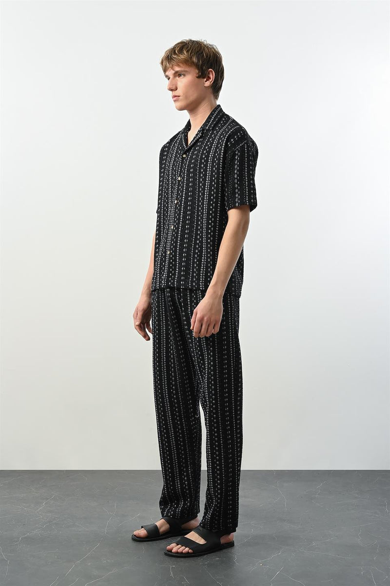 Pantalon Homme à Rayures Bohème en Tissu Tricoté