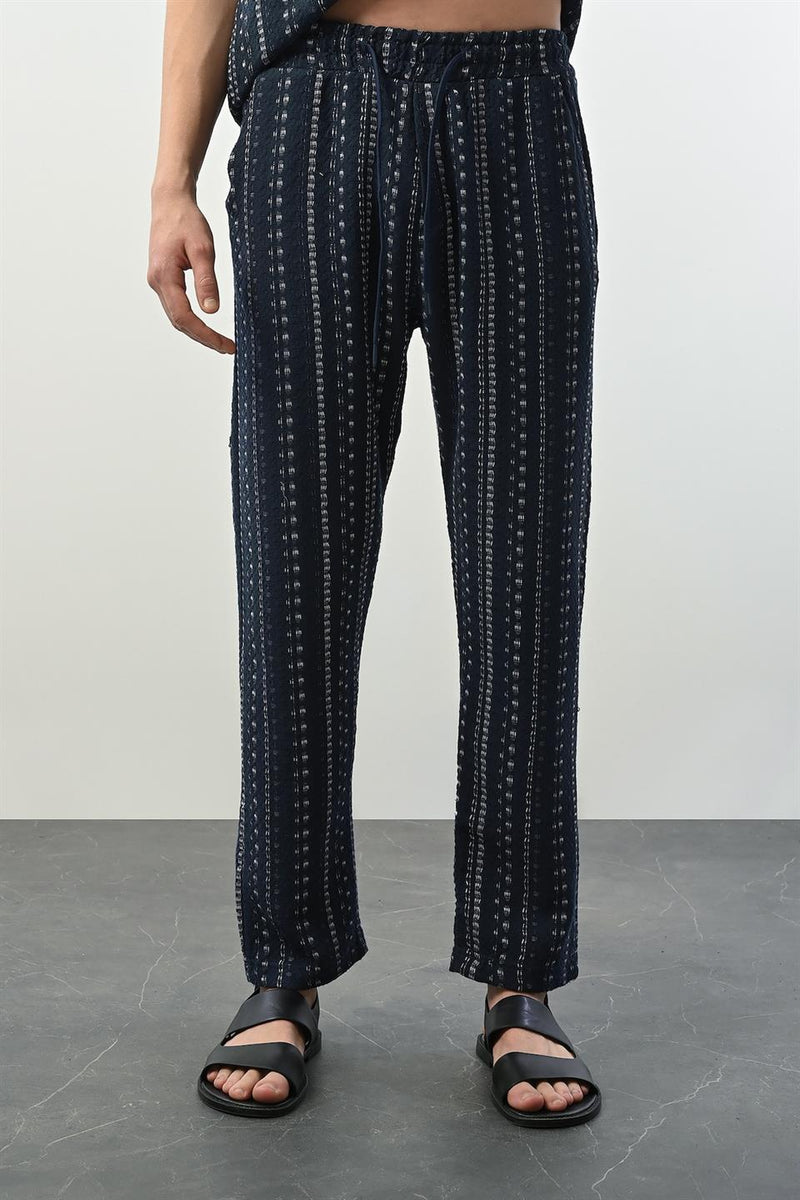 Pantalon Homme à Rayures Bohème en Tissu Tricoté