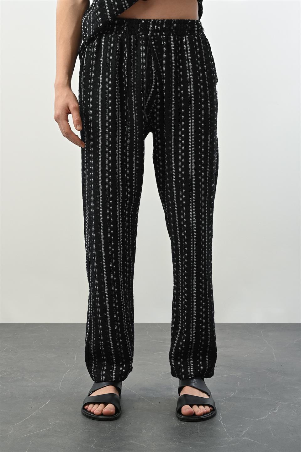 Pantalon Homme à Rayures Bohème en Tissu Tricoté