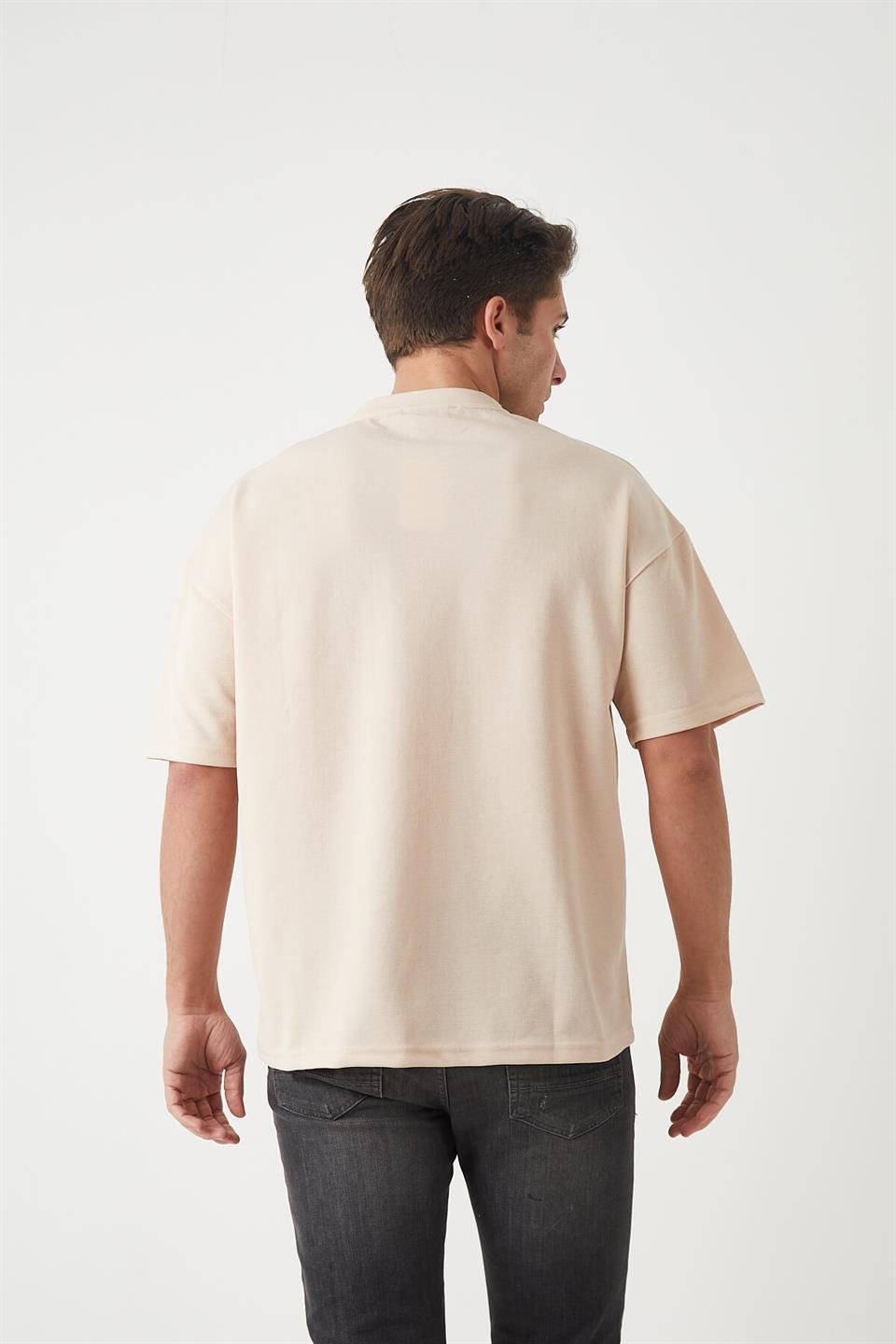 panel detayli basic oversize erkek t-shirt - Justyol