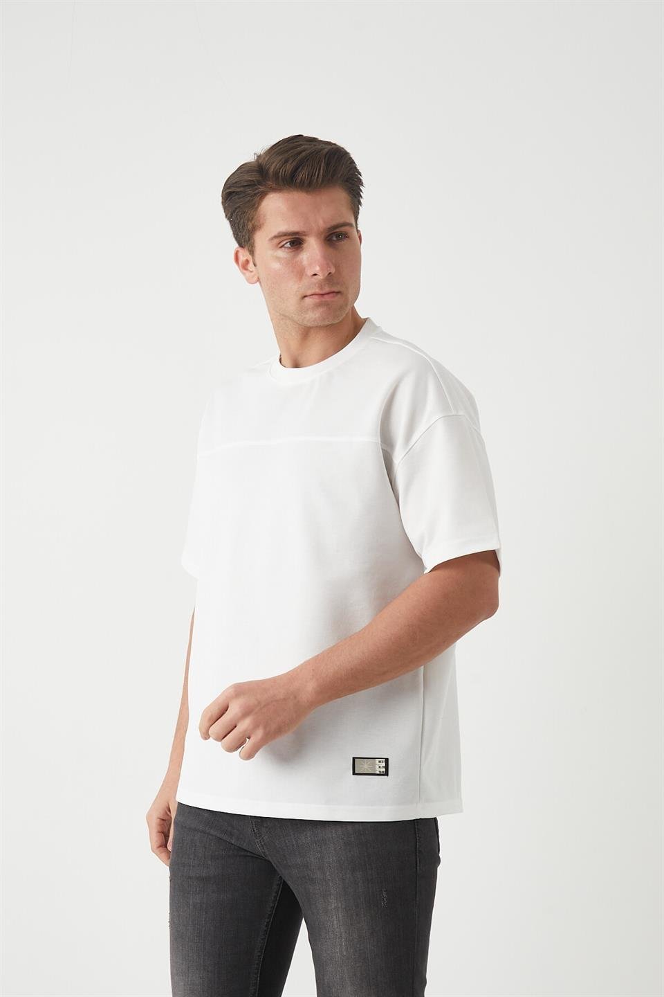 panel detayli basic oversize erkek t-shirt - Justyol