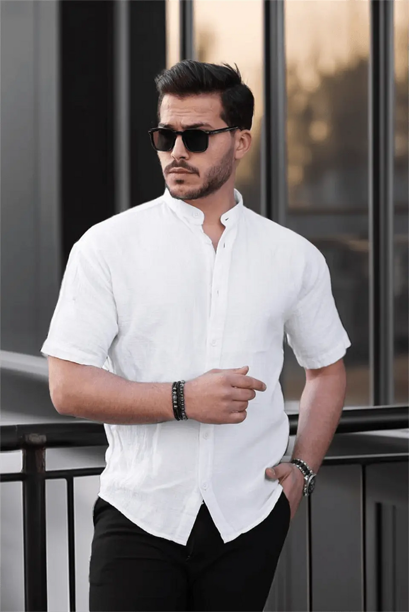 chemise homme col mao coton mousseline manches courtes