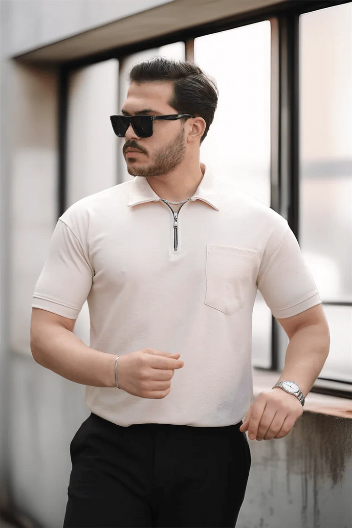 t‑shirt homme demi‑zip poche premium