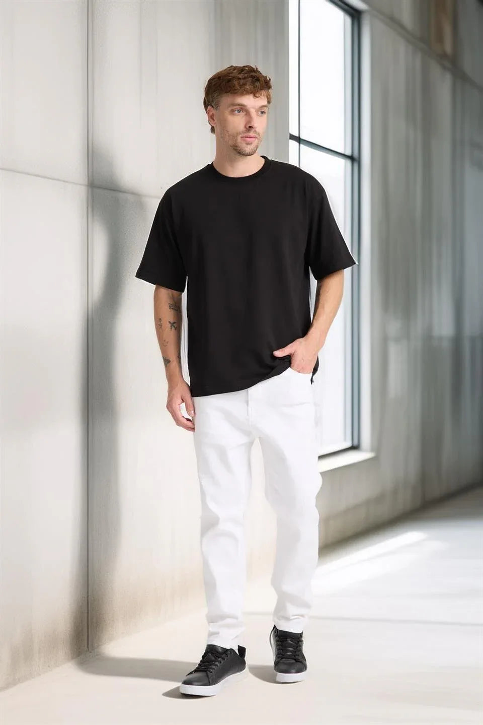 T-shirt homme oversize en coton col rond basique - Justyol