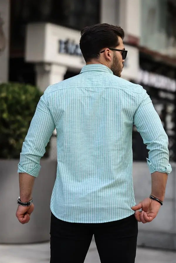 Chemise homme rayée en coton manches longues Carina