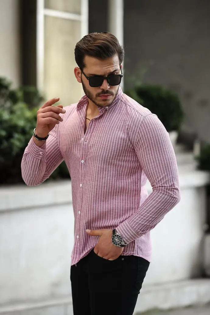 Chemise homme rayée en coton manches longues Carina