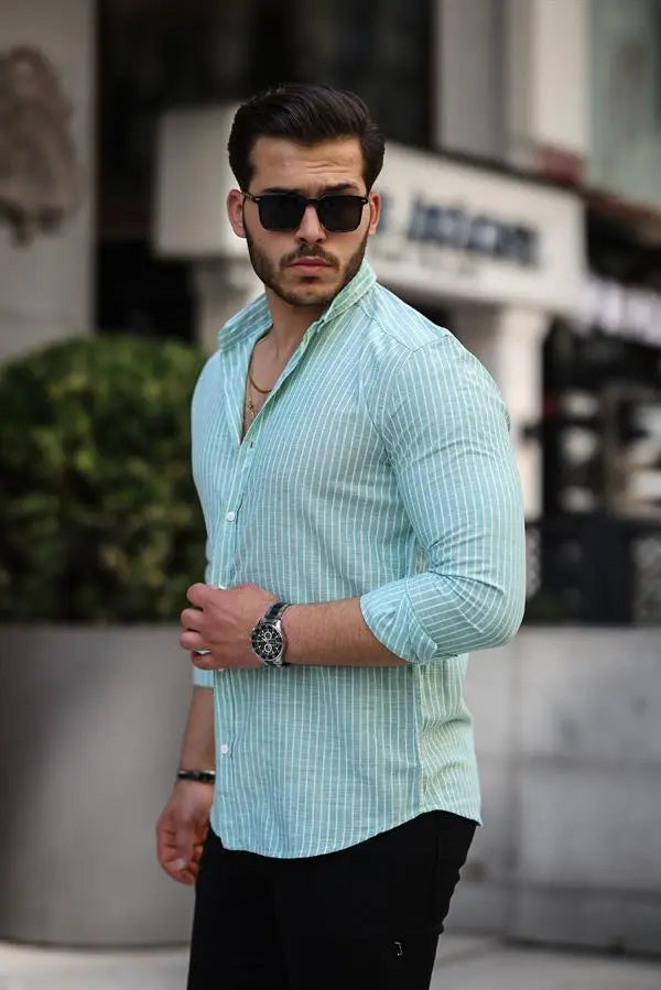 Chemise homme rayée en coton manches longues Carina