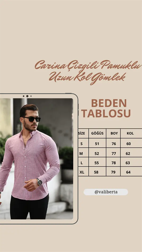 Chemise homme rayée en coton manches longues Carina