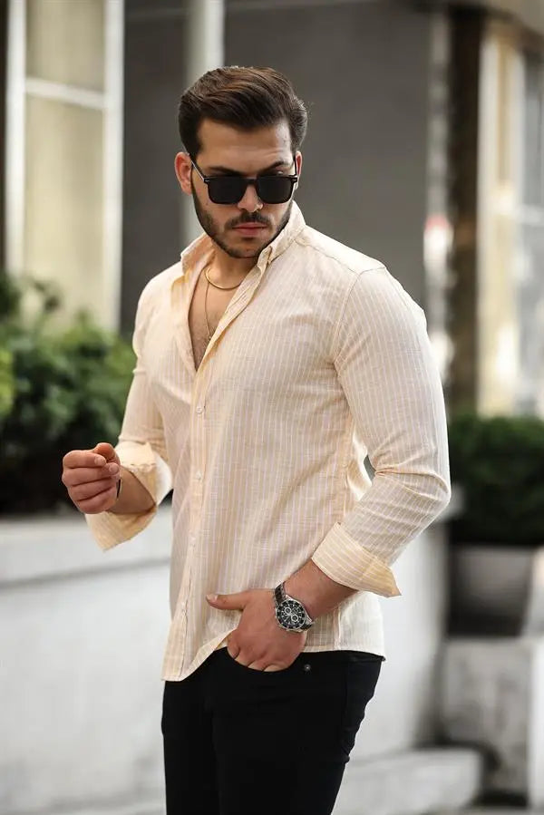 Chemise homme rayée en coton manches longues Carina