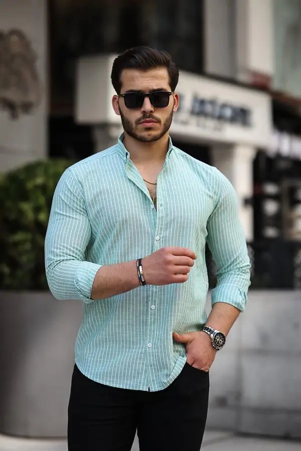 Chemise homme rayée en coton manches longues Carina