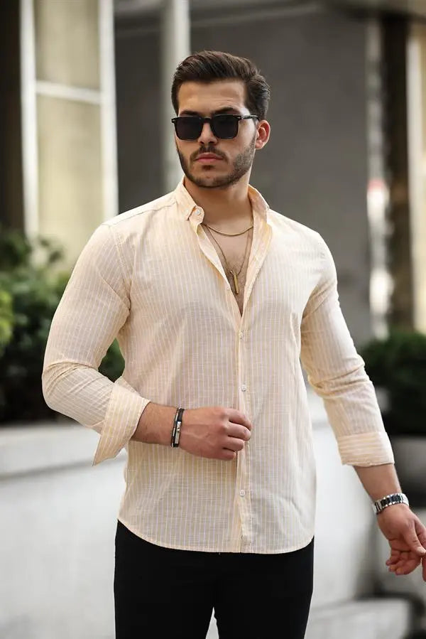 Chemise homme rayée en coton manches longues Carina