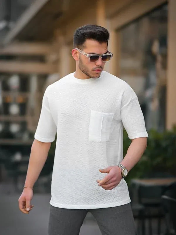 t‑shirt oversize homme tricot avec poche coton - Justyol