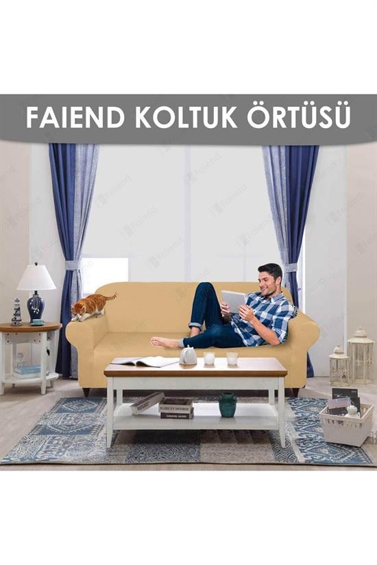 chester 3 kişilik pudra lastikli kanepe örtüsü | lastikli koltuk örtüsü | koltuk kilifi - Justyol