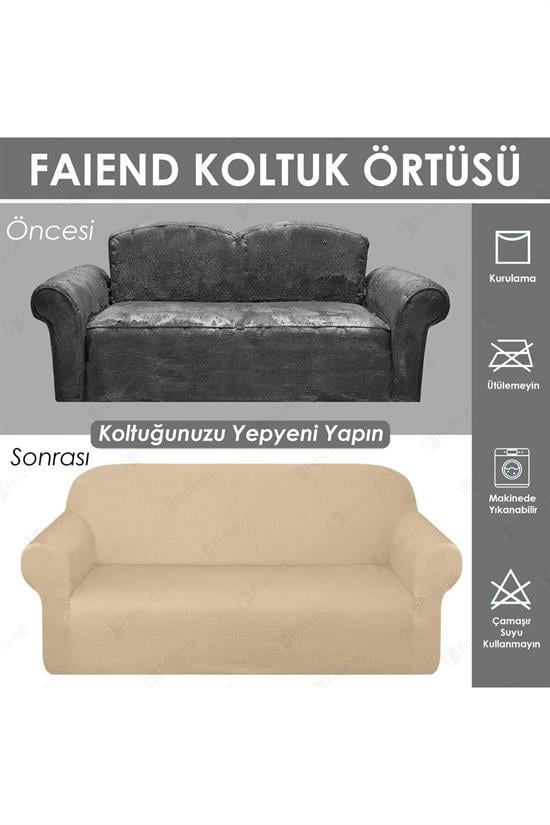 chester 3 kişilik pudra lastikli kanepe örtüsü | lastikli koltuk örtüsü | koltuk kilifi - Justyol