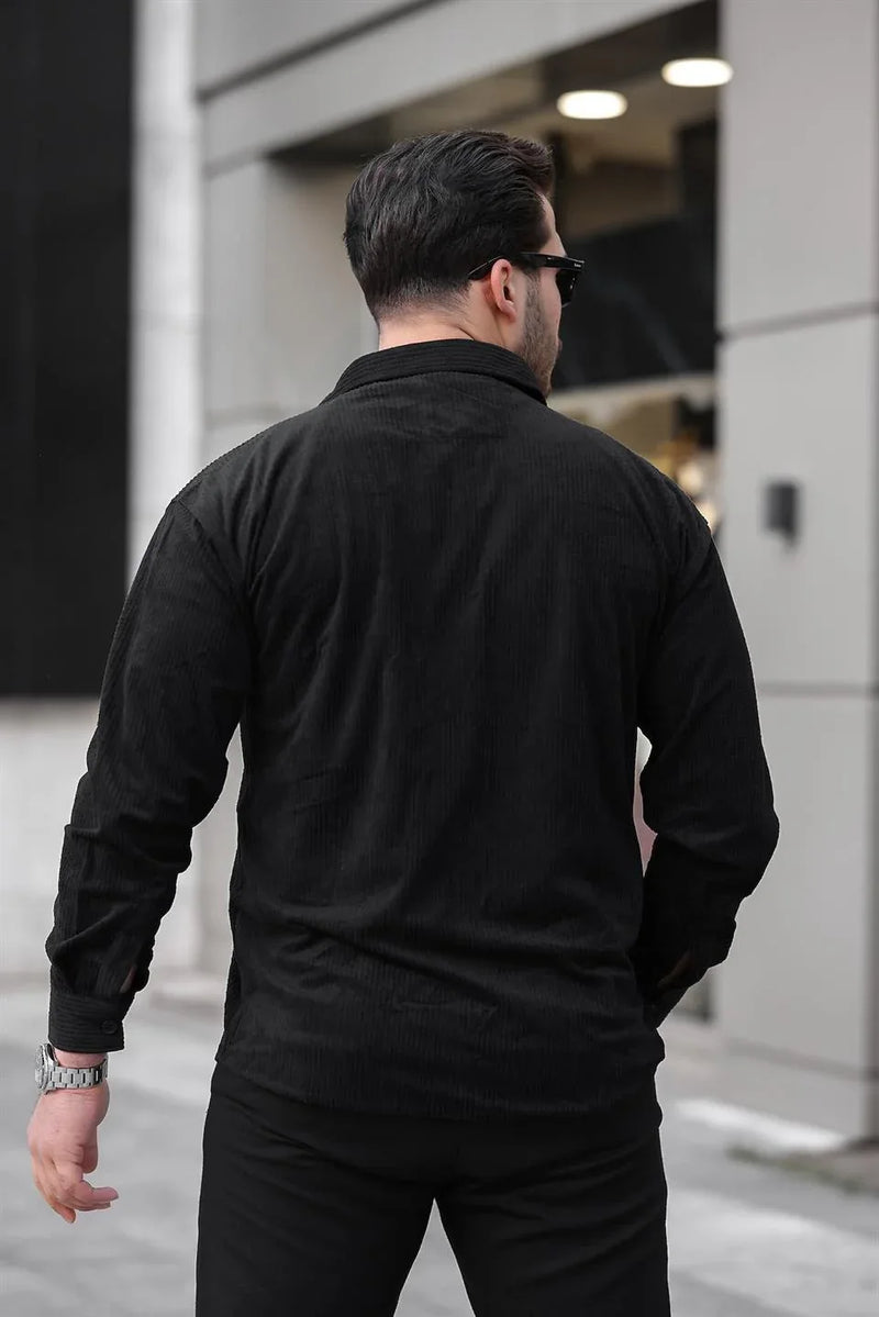 Chemise Homme en Velours Côtelé avec Poches Doubles et Détails de Garnissage