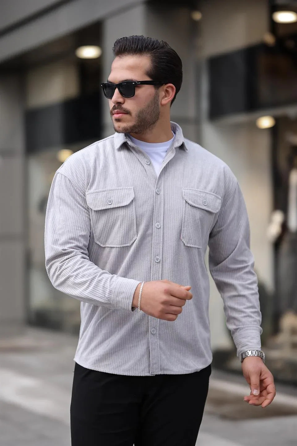 Chemise Homme en Velours Côtelé avec Poches Doubles et Détails de Garnissage - Justyol