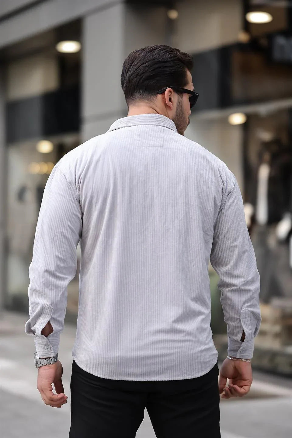 Chemise Homme en Velours Côtelé avec Poches Doubles et Détails de Garnissage - Justyol