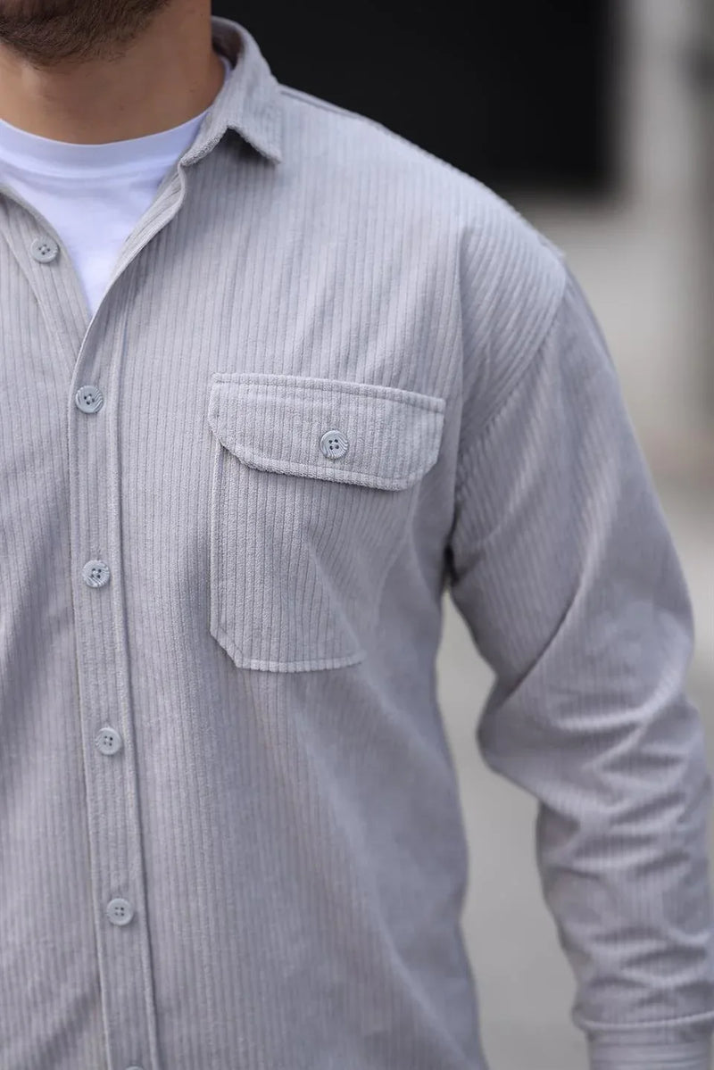 Chemise Homme en Velours Côtelé avec Poches Doubles et Détails de Garnissage