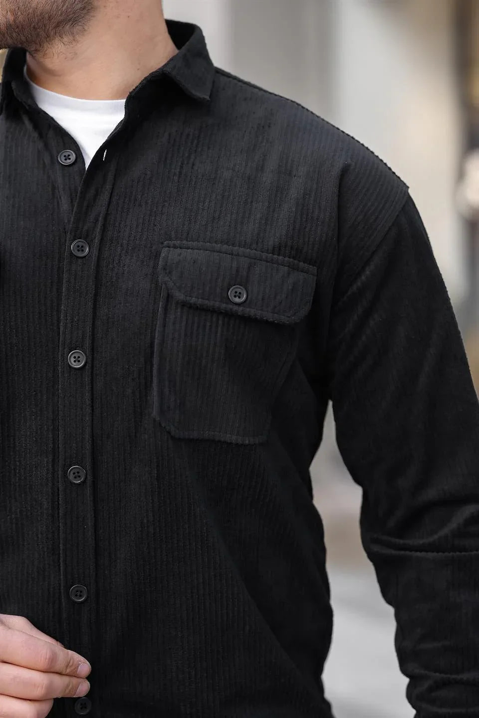 Chemise Homme en Velours Côtelé avec Poches Doubles et Détails de Garnissage - Justyol