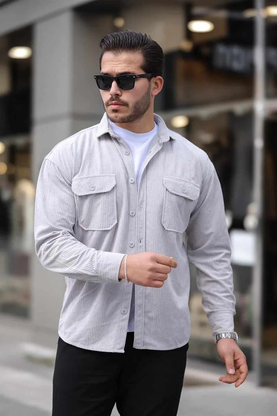 Chemise Homme en Velours Côtelé avec Poches Doubles et Détails de Garnissage - Justyol
