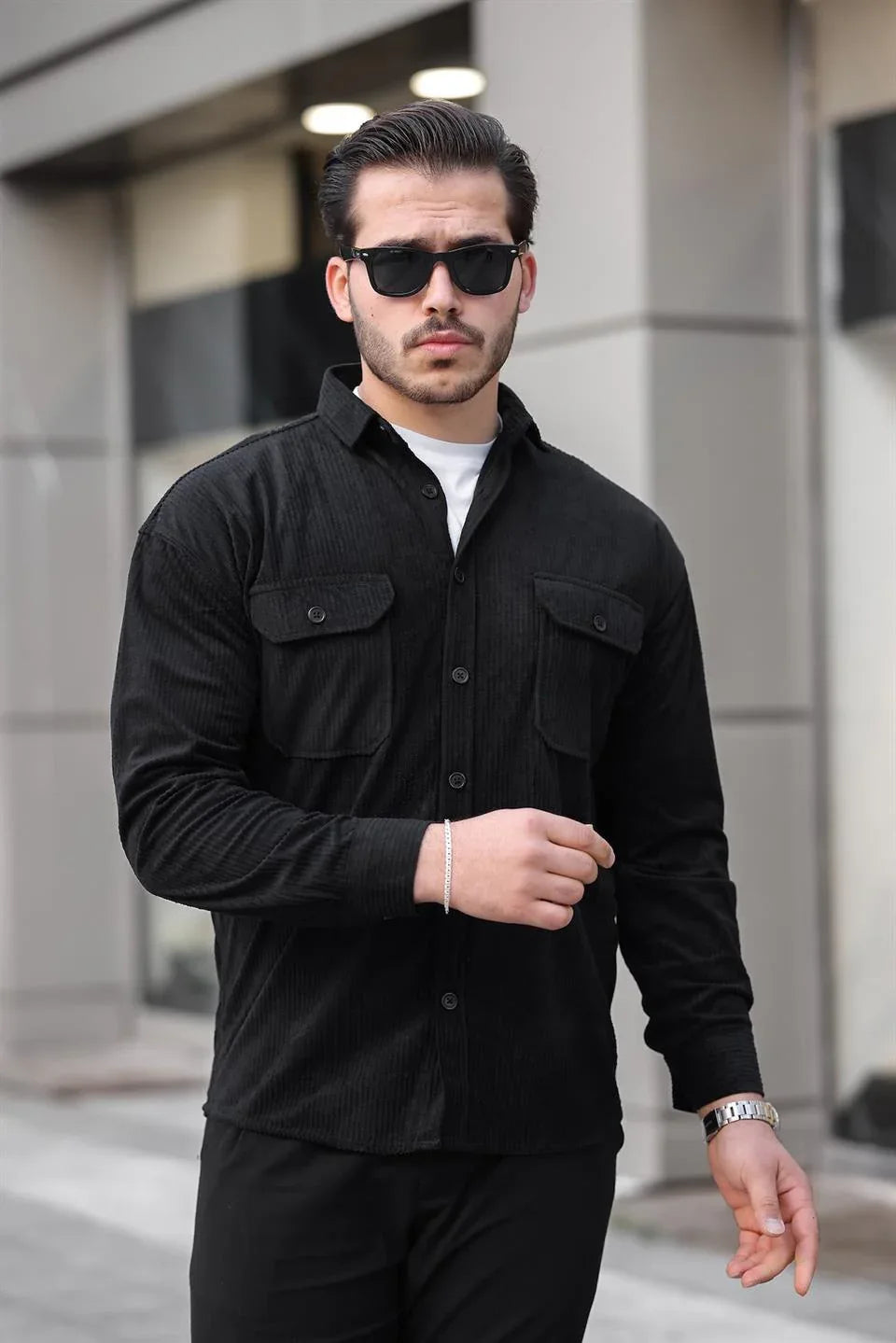 Chemise Homme en Velours Côtelé avec Poches Doubles et Détails de Garnissage - Justyol
