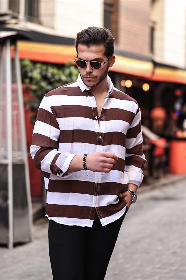 Chemise homme en mousseline rayée lavée