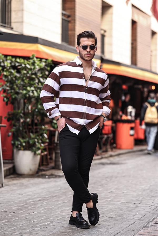Chemise homme en mousseline rayée lavée