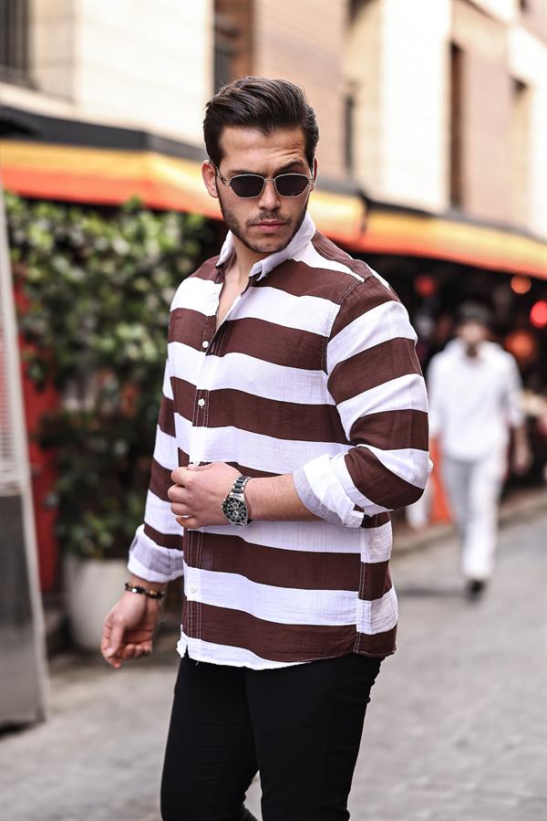 Chemise homme en mousseline rayée lavée