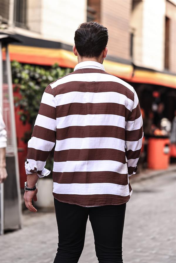 Chemise homme en mousseline rayée lavée