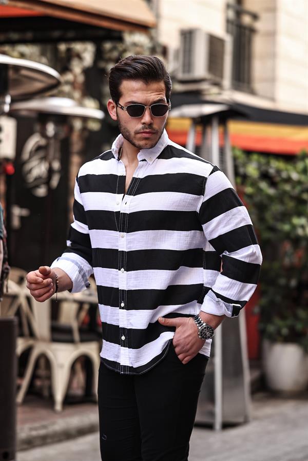 Chemise homme en mousseline rayée lavée