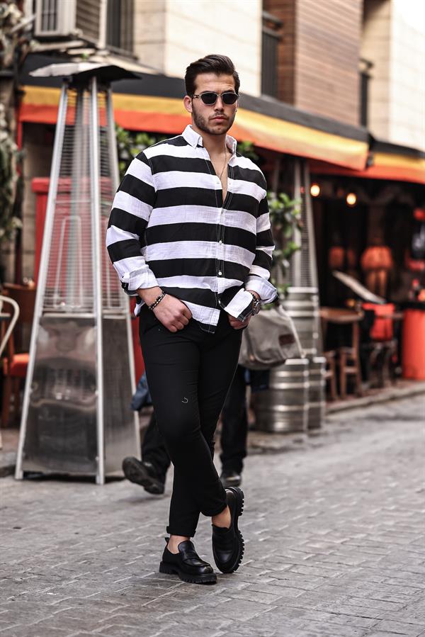Chemise homme en mousseline rayée lavée