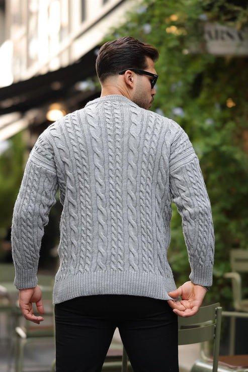 pull homme maille tressée col rond confort