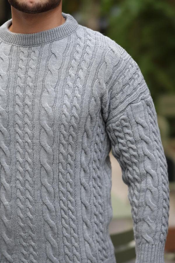 pull homme maille tressée col rond confort