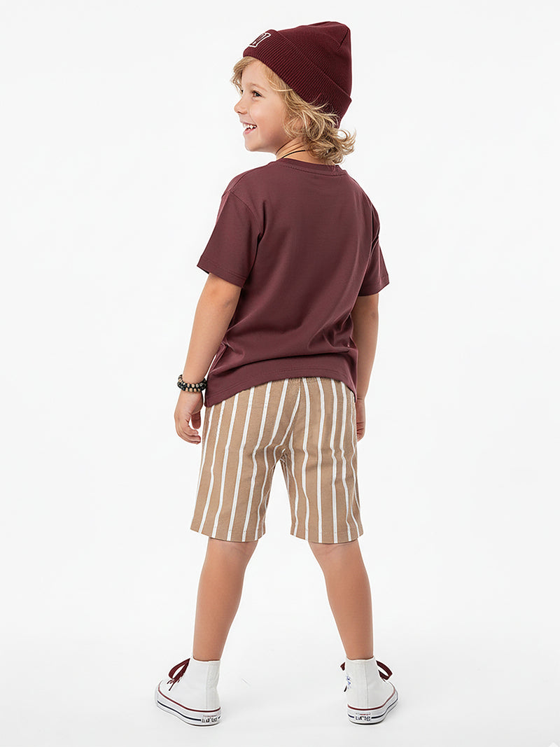 Ensemble garçon 2 pièces t-shirt imprimé tigre et short rayé – Style fun et confort été