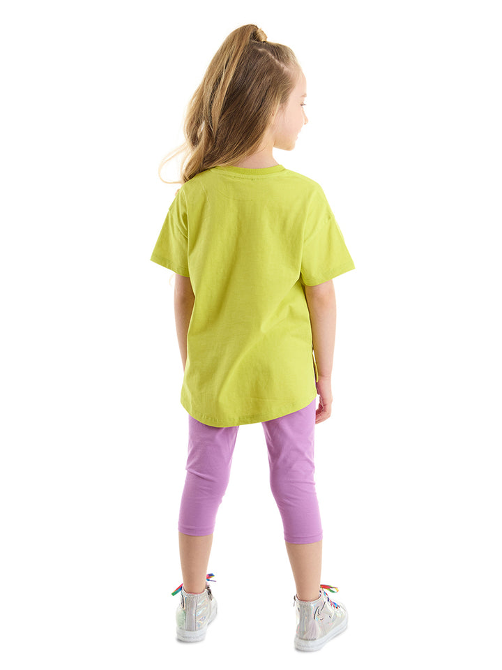 Ensemble fille 2 pièces t-shirt asymétrique imprimé et legging – Confort et style moderne