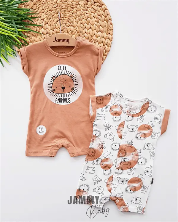 Ensemble Bébé 2 Pièces – Combinaisons Lion Imprimé Coton Doux