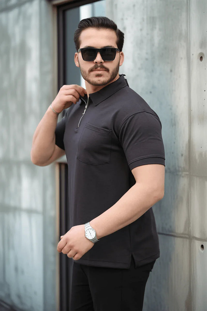 t‑shirt homme demi‑zip poche premium