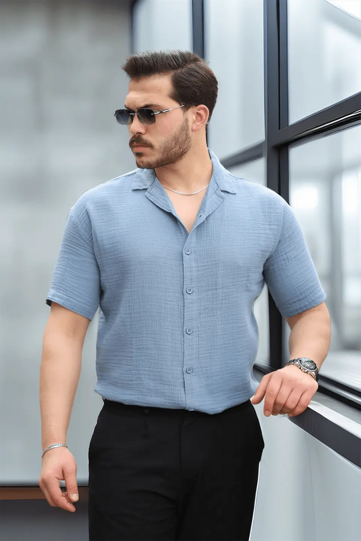 Chemise Homme en Mousseline à Col Cubain Coupe Confort