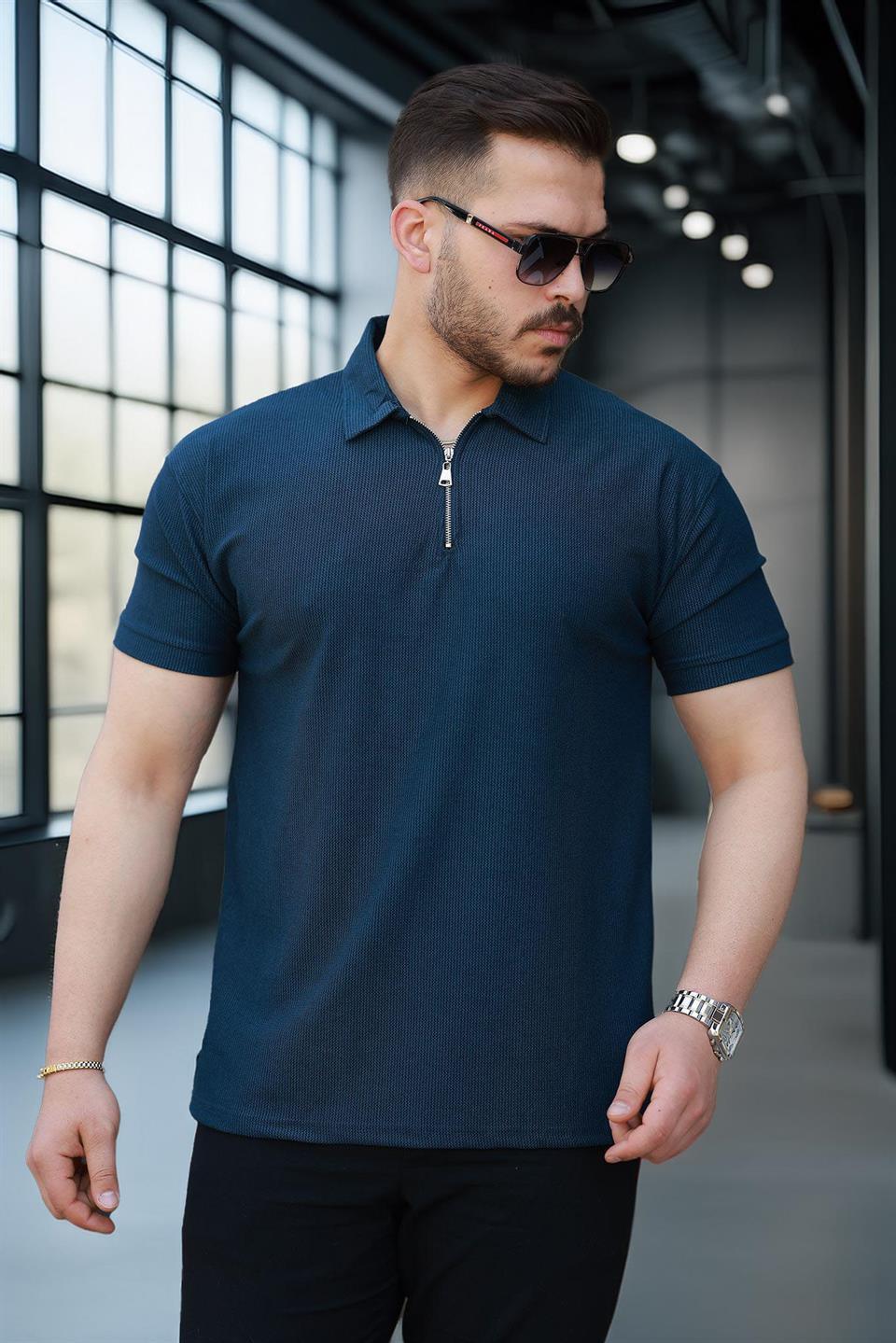 t‑shirt homme polo demi‑zip extensible - Justyol