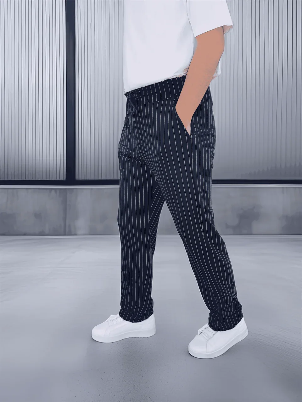 pantalon homme krep rayé coupe confort - Justyol