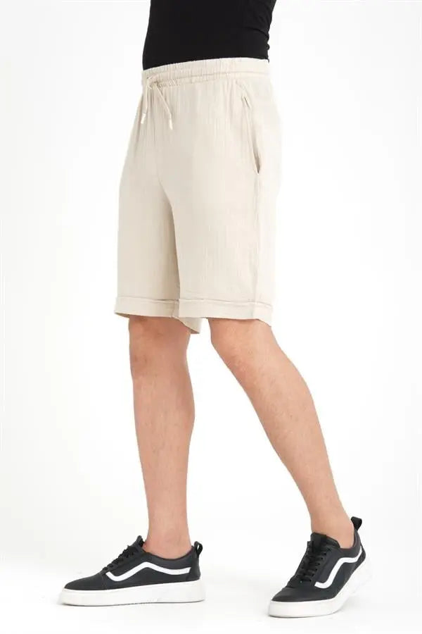 Short Homme en Mousseline de Coton à Revers – Coupe Confort