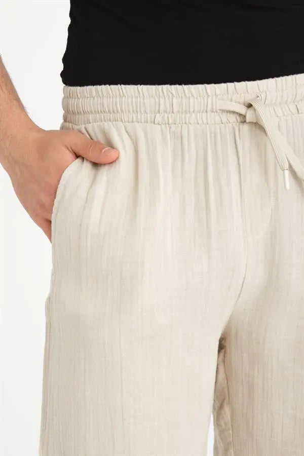 Short Homme en Mousseline de Coton à Revers – Coupe Confort