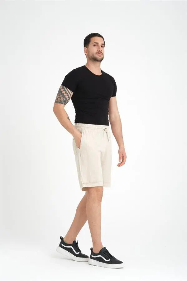 Short Homme en Mousseline de Coton à Revers – Coupe Confort