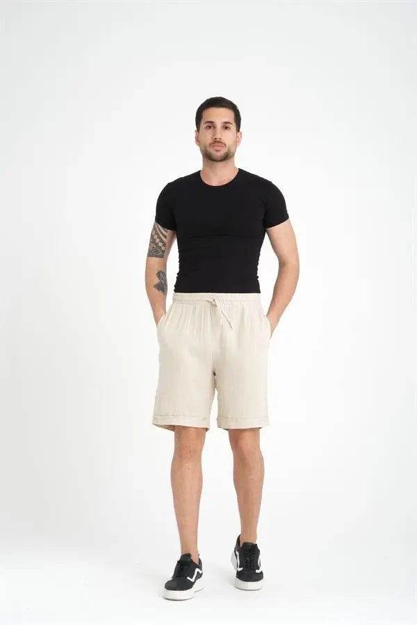 Short Homme en Mousseline de Coton à Revers – Coupe Confort
