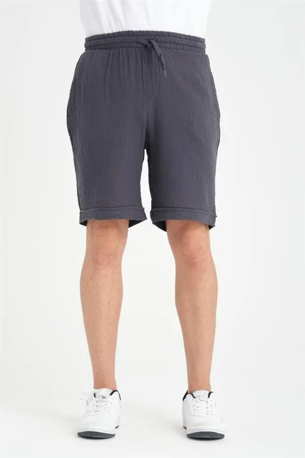Short Homme en Mousseline de Coton à Revers – Coupe Confort