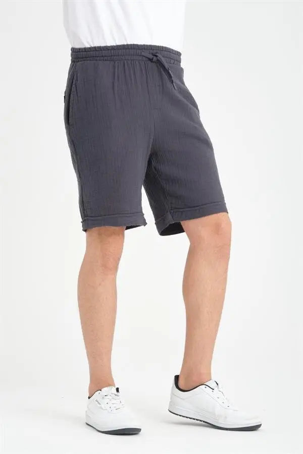 Short Homme en Mousseline de Coton à Revers – Coupe Confort
