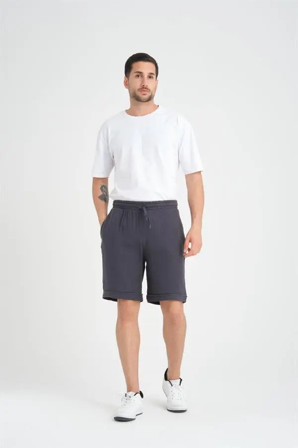 Short Homme en Mousseline de Coton à Revers – Coupe Confort